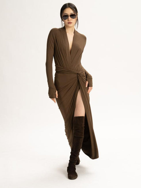 Jersey Draped Sarong Skirt brown Moss OS