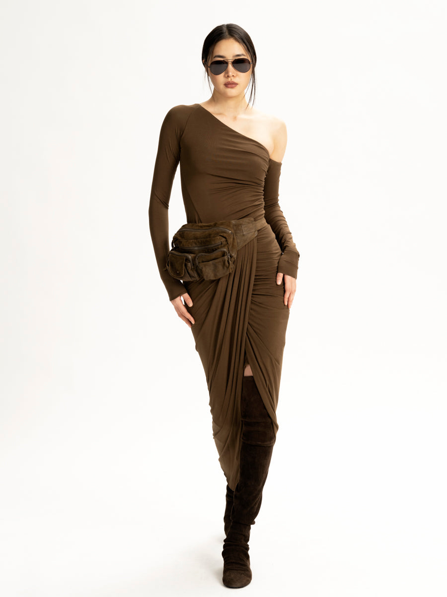 Draped Midi Skirt Brown