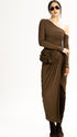 Draped Midi Skirt Brown