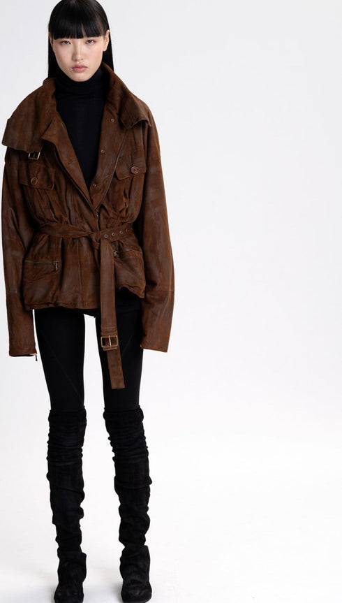 Blousoned Waxed Suede Jacket russet brown