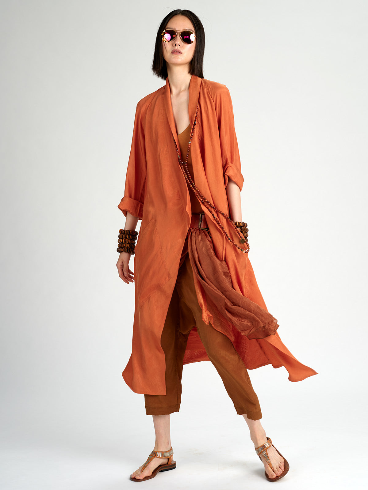 Silk Straight Coat Yam Orange