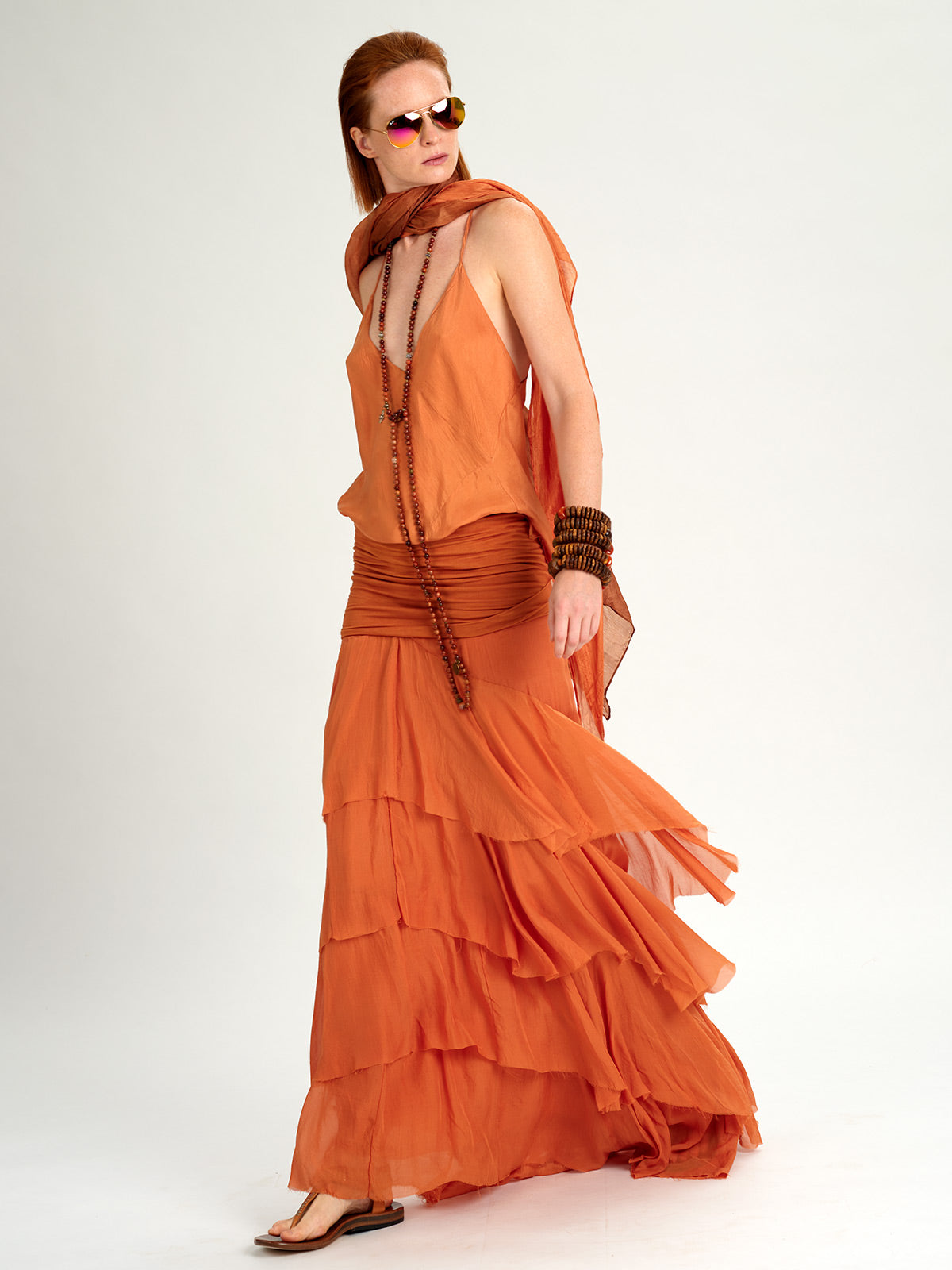 Silk Ruffle Skirt yam orange