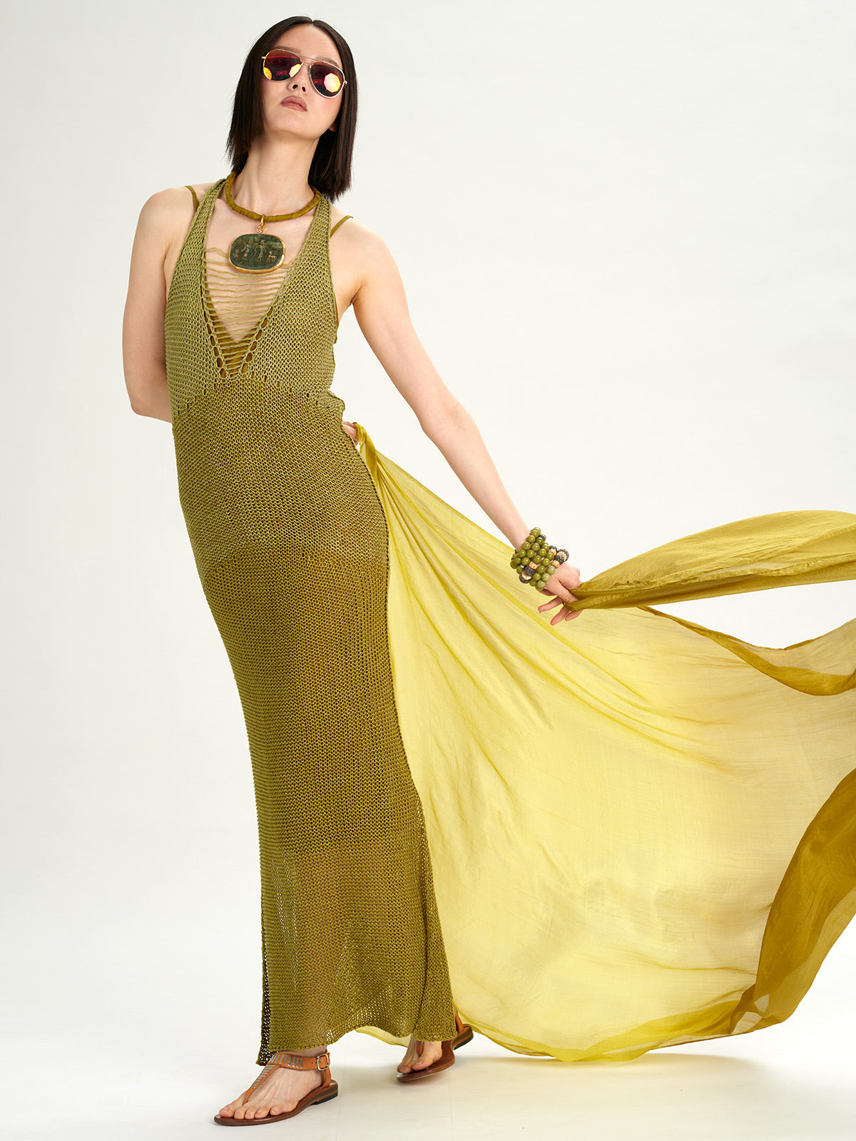 Color Block V-Neck Slit Dress