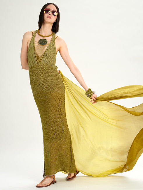 Color Block V-Neck Slit Dress