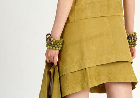 Suede Paneled Skirt artichoke