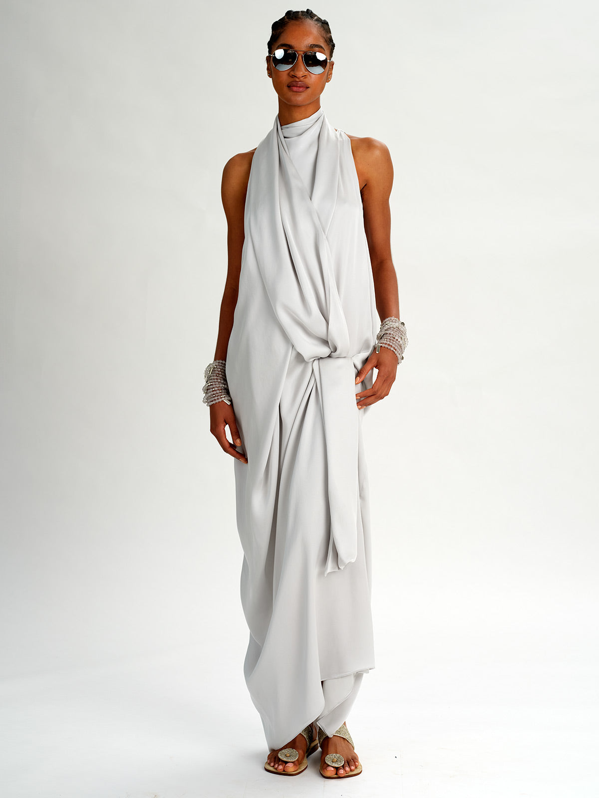 Silk Charmeuse Scarf Dress silver grey
