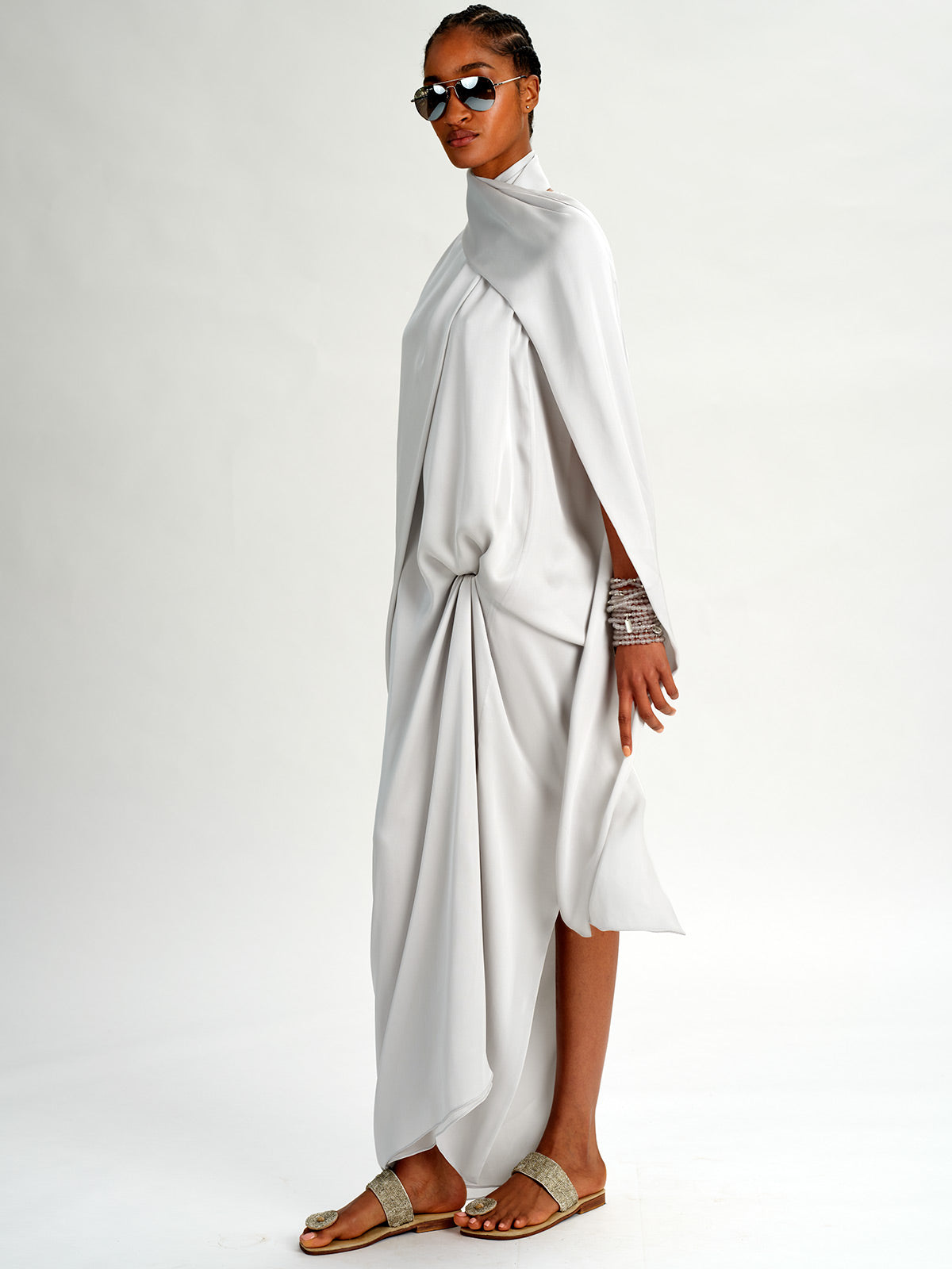 Silk Charmeuse Scarf Dress silver grey