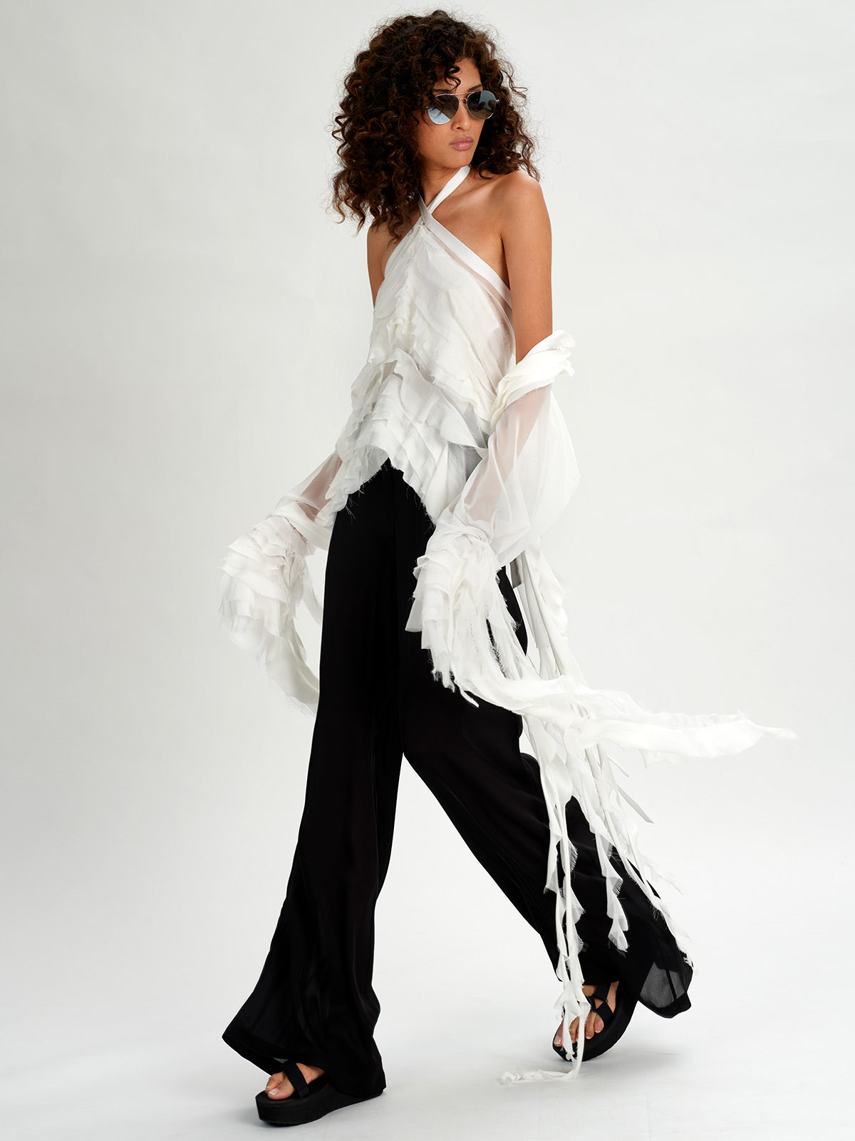 Silk Flare Pant with Lining White Ivory