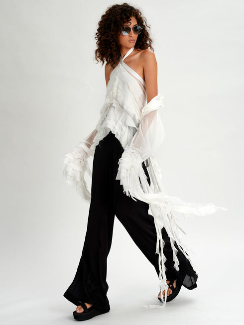 Silk Flare Pant with Lining White Ivory