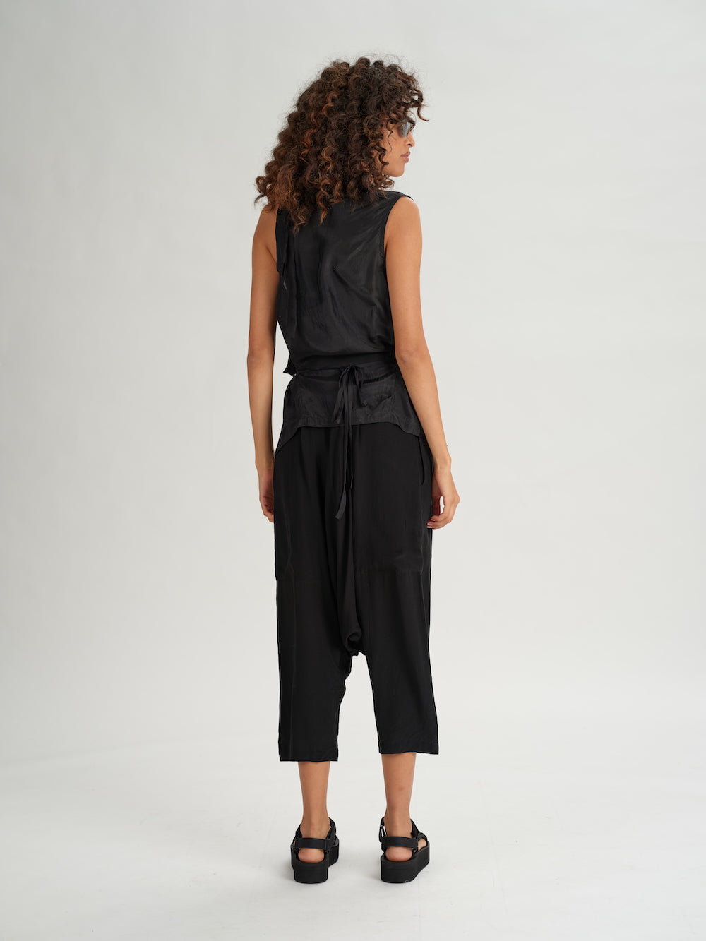 Silk Sleeveless Cowl Top Black PS ML