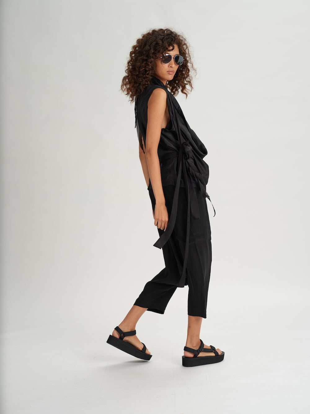 Silk Sleeveless Cowl Top Black PS ML