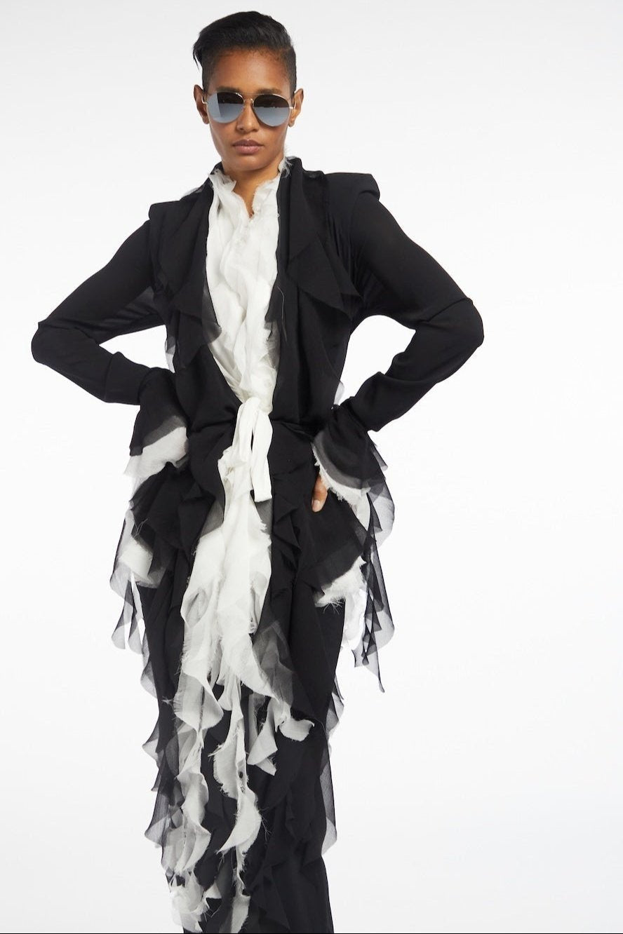 Atelier Urban Stretch Ruffle Jacket - Black