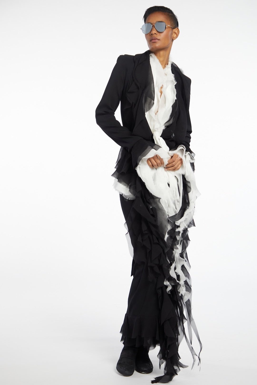 Atelier Urban Stretch Ruffle Jacket - Black