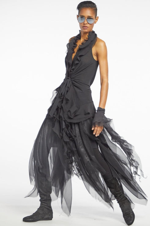 Atelier Urban Stretch Draped Ruffle Top