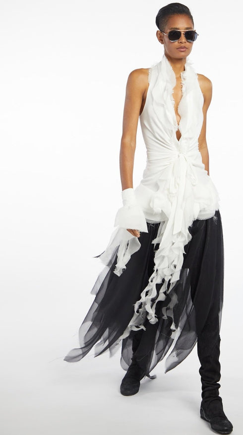 Atelier Urban Stretch Draped Ruffle Top