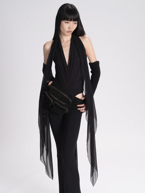 Sleeveless V Neck Plunge Bodysuit with Chiffon Urban Zen