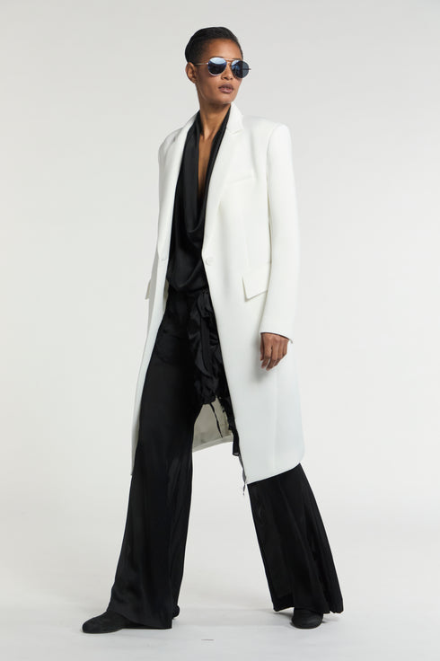 Neoprene Notch Collar Long Coat white ivory