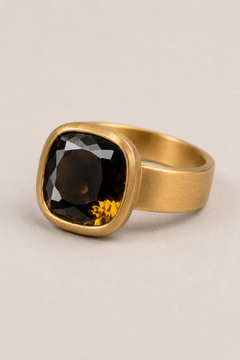 Heike Grebenstein 3.82ct Cognac Cushion Cut Zircon Ring Heike Grebenstein