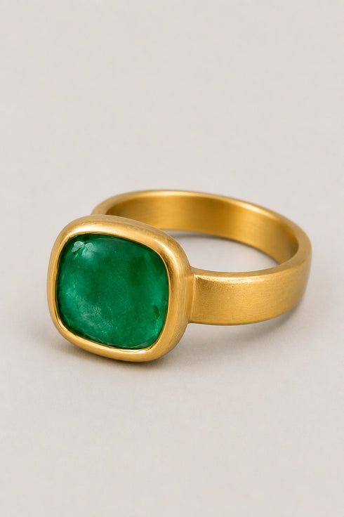 Heike Grebenstein 22K Gold Cushion Cut Colombian Emerald Ring Heike Grebenstein