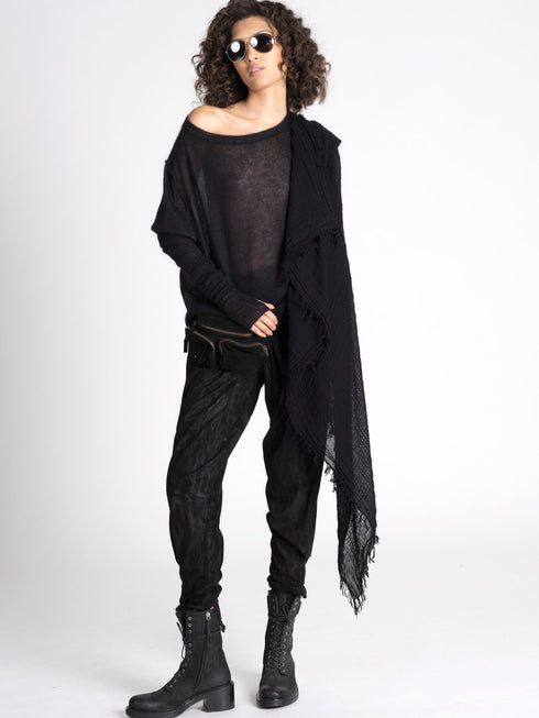 Black Mohair Silk Crewneck Sweater