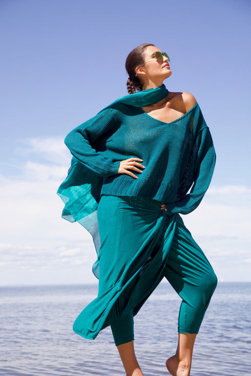 Linen Knit V Neck Boxy Sweater Teroni