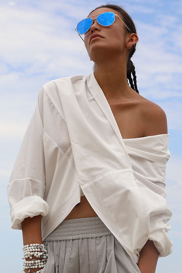 Breezy Cotton Cropped Crossover Top Urban Zen
