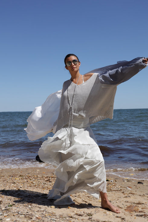 Linen Knit V Neck Boxy Sweater Teroni