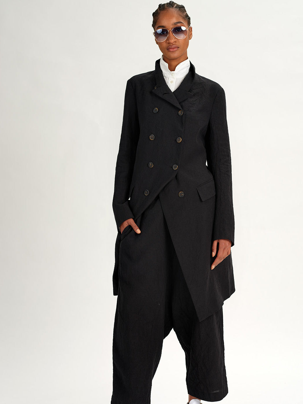 Forme d'Expression Linen DB Cutaway Coat Black