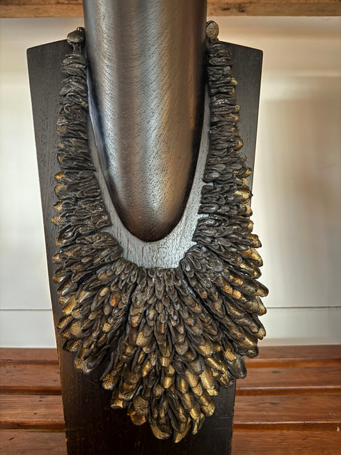 Grazia Fortuna Ward Black and Gold Feather Necklace