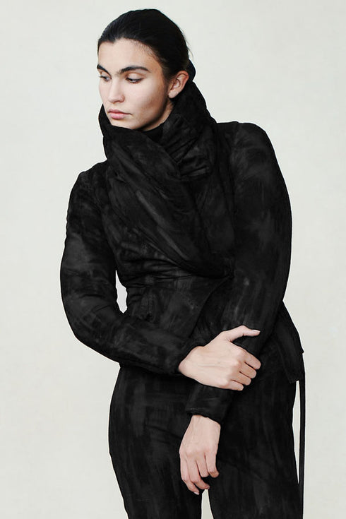 Suede High Neck Padded Jacket Black XS S M L