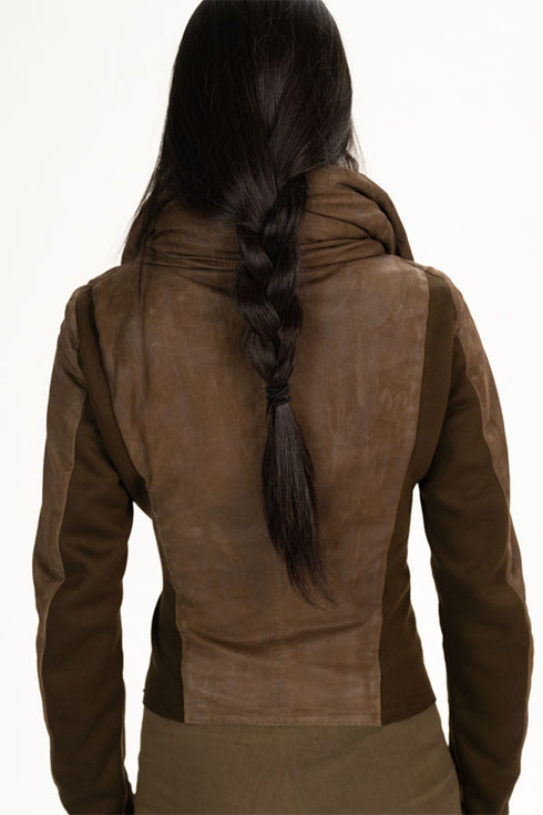 Suede High Neck Padded Jacket Moss XS S M L