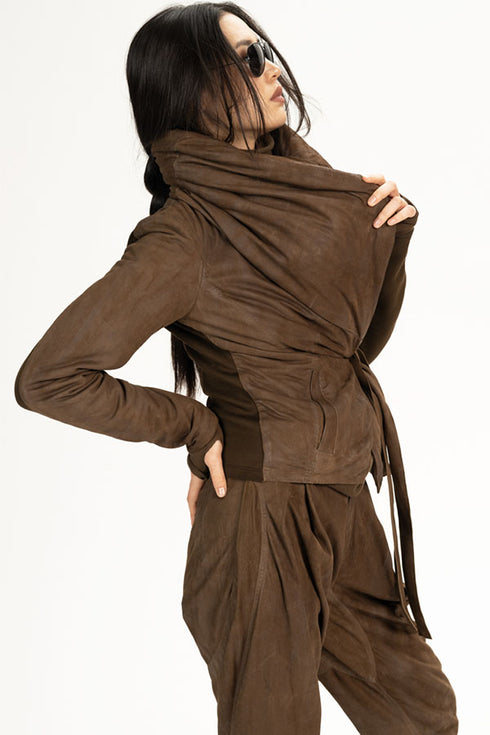 Suede High Neck Padded Jacket Moss XS S M L