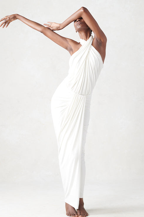 Jersey Draped Front Skirt White