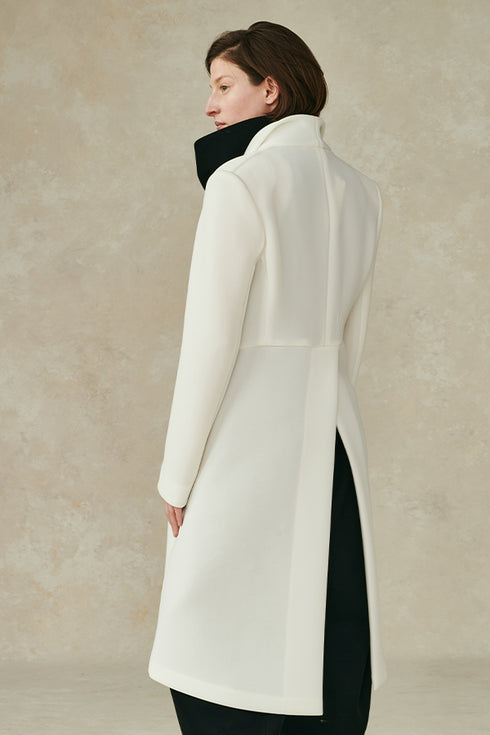 Neoprene High Neck Coat White Ivory