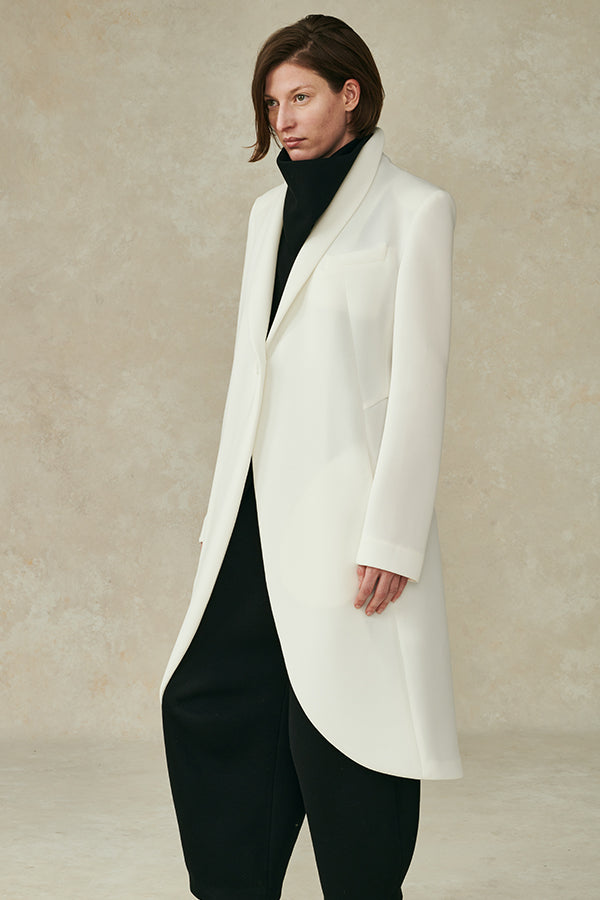 Neoprene High Neck Coat White Ivory