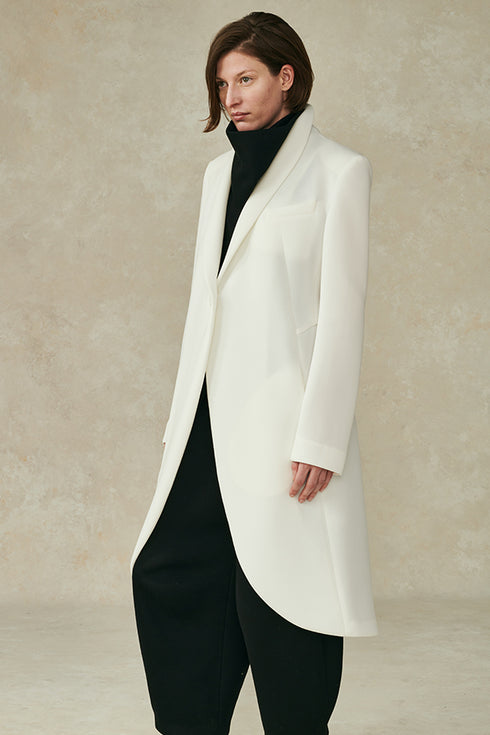 Neoprene High Neck Coat White Ivory