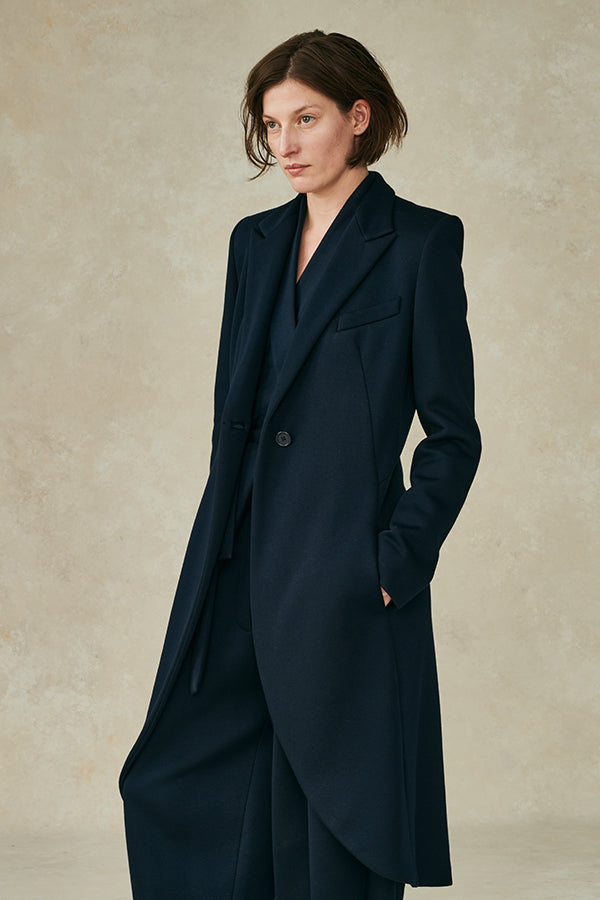 Neoprene Notch Collar Coat Indigo