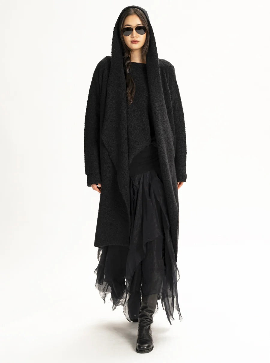 Cloud Cashmere Hooded Prayer Coat Black Urban Zen