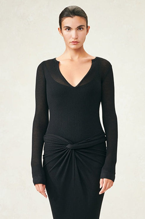 Ribbed Cashmere V Neck Top black