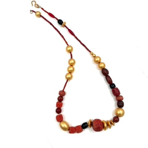 Robert Lee Morris Red Necklace #2 Assorted African Glass, Sponge Coral, Carnelian Beads Robert Lee Morris