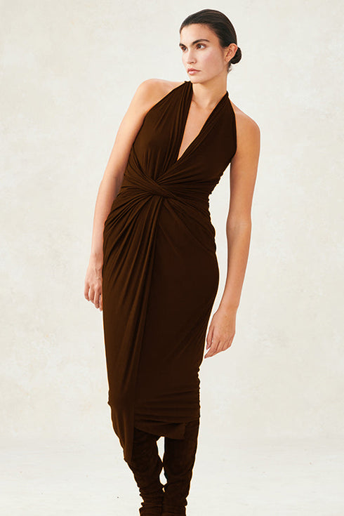 Twisted Jersey Midi Dress Brown