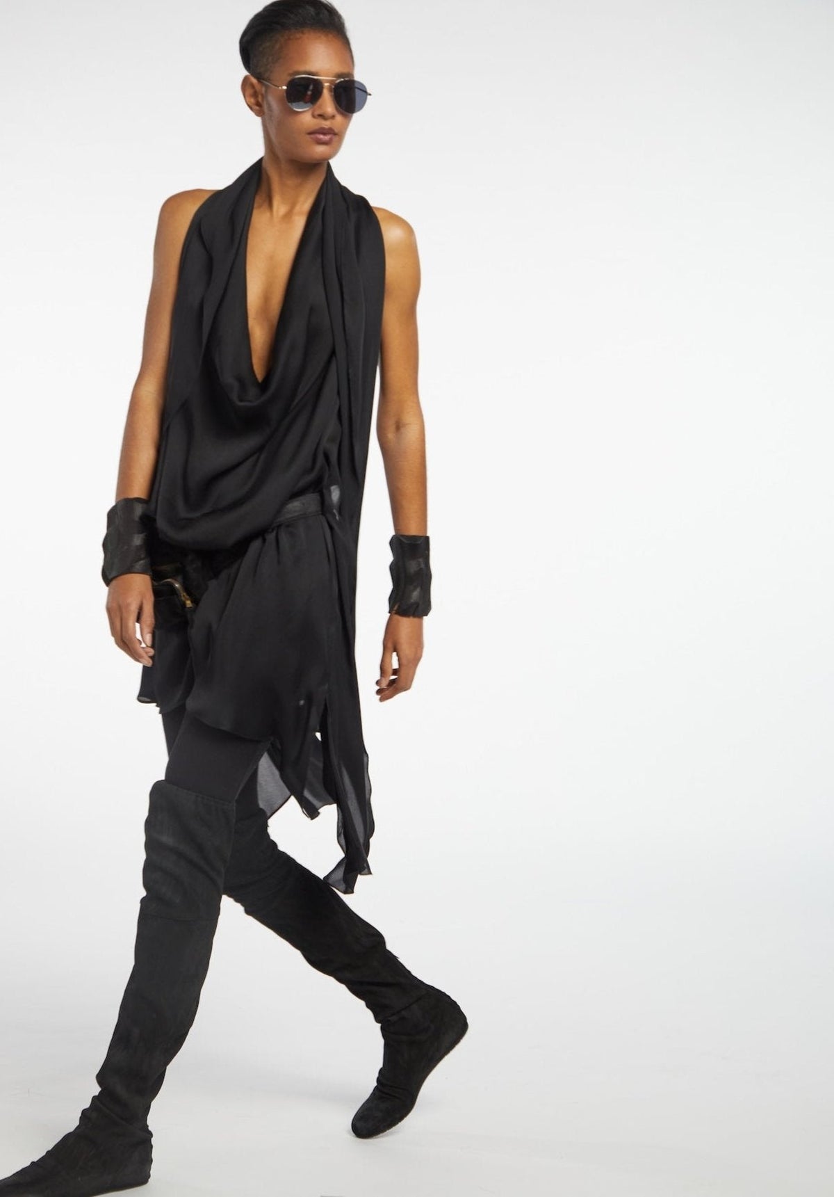 Scarf Chemise Top Black Urban Zen