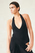 Jersey V-Neck Halter Bodysuit Black