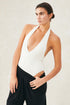 Jersey V-Neck Halter Bodysuit Ivory