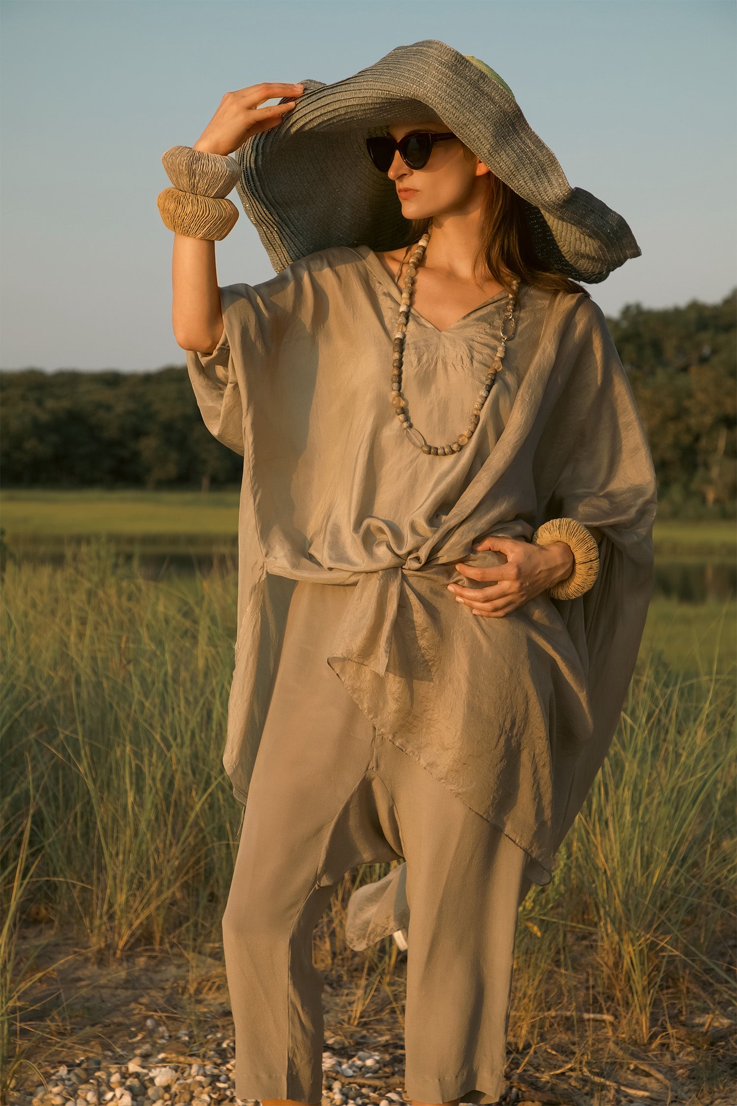 Silk Habotai Hooded Shirt Vacances-Jade O/S