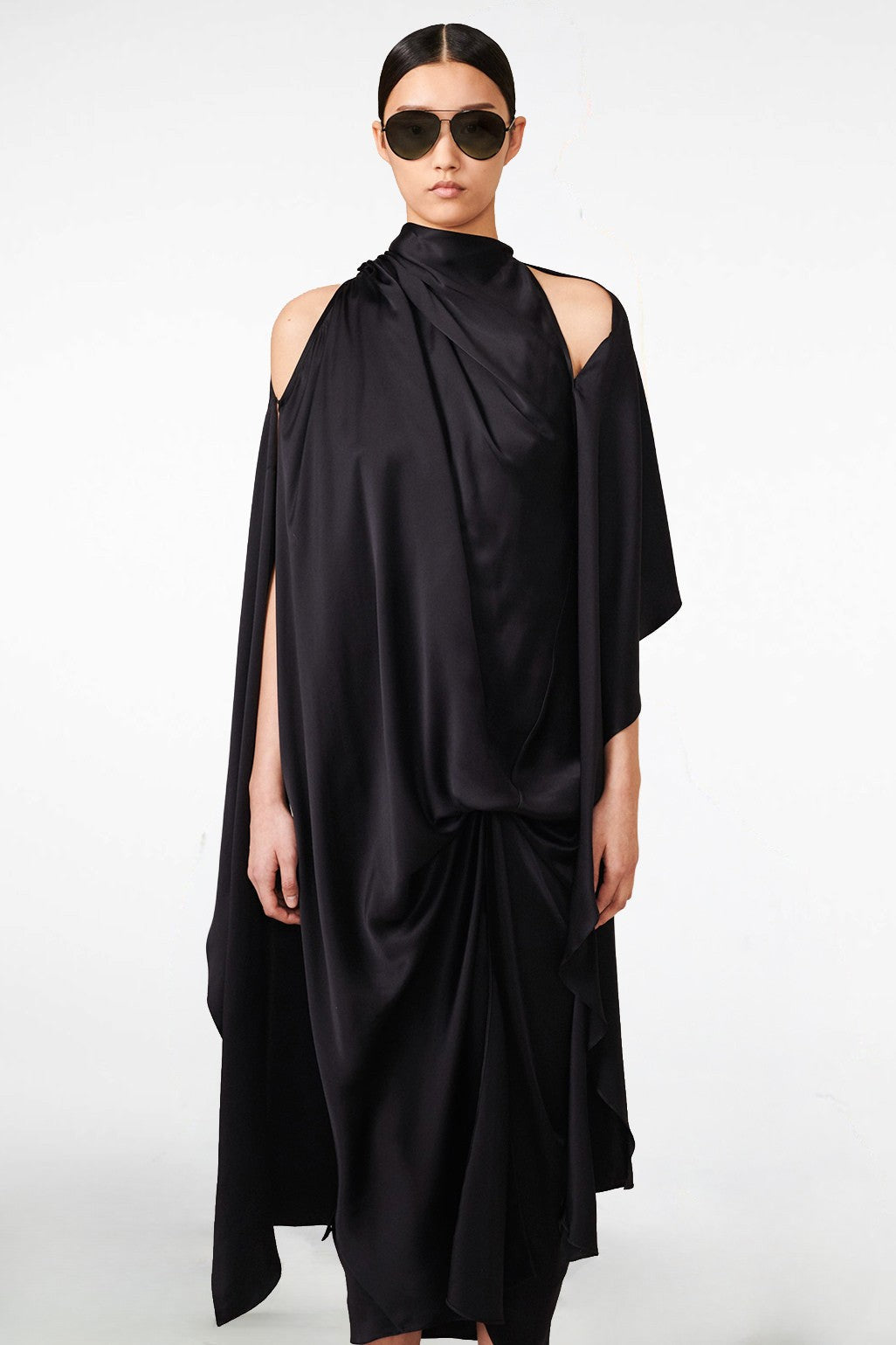 Silk Charmeuse Scarf Dress Black Urban Zen