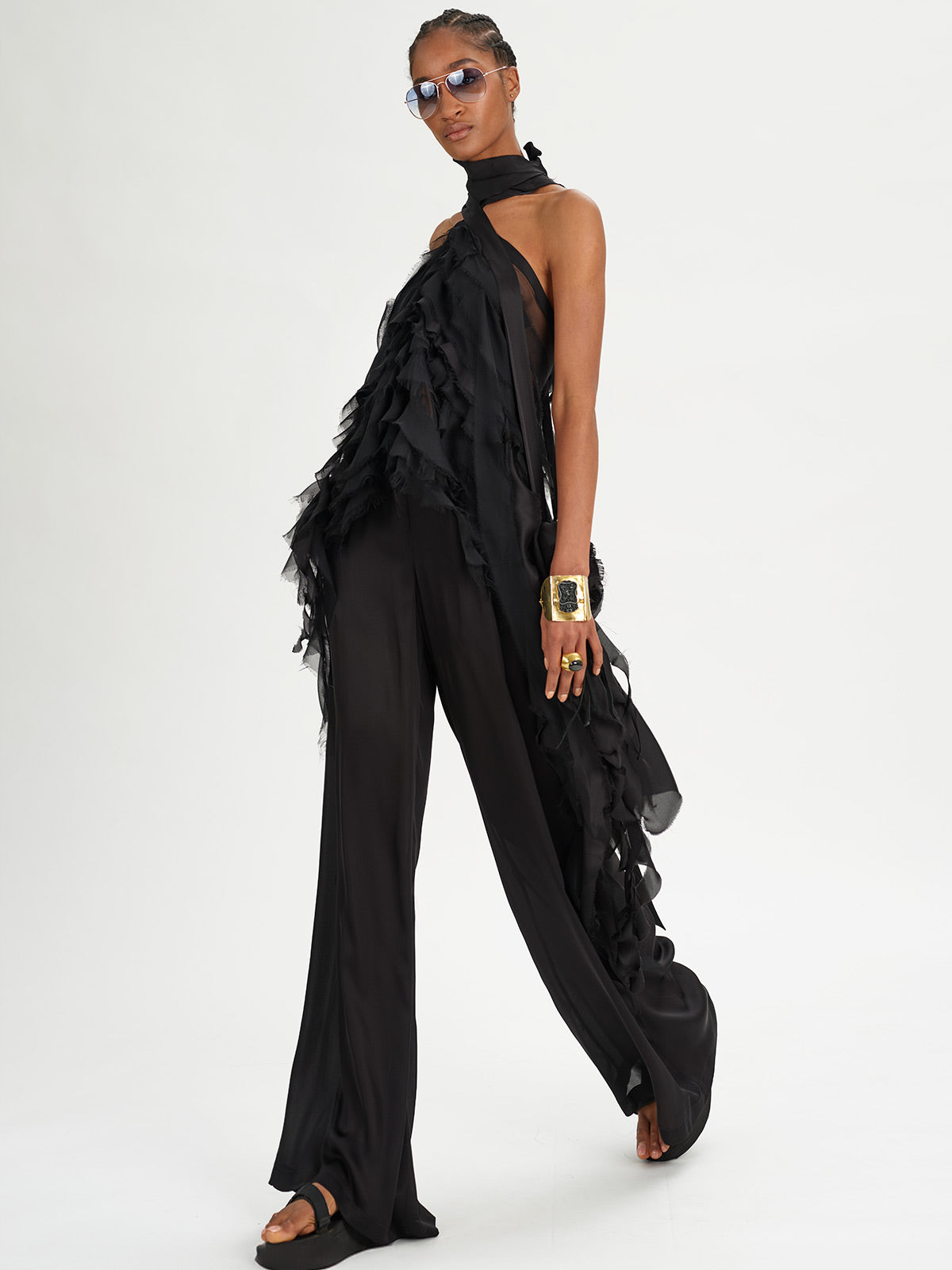 Silk Flare Pant with Lining Black Urban Zen