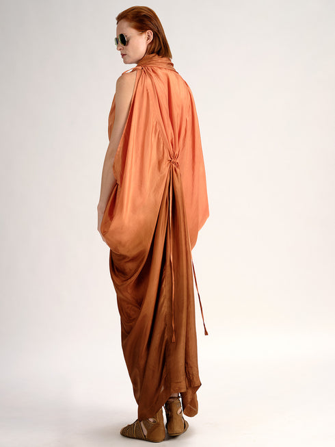 Silk Drawstring Kaftan yam orange brown