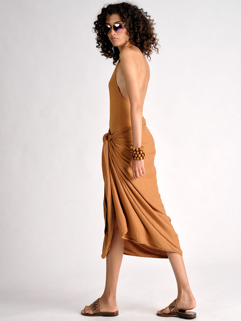 Jersey V-Neck Halter Bodysuit Ochre