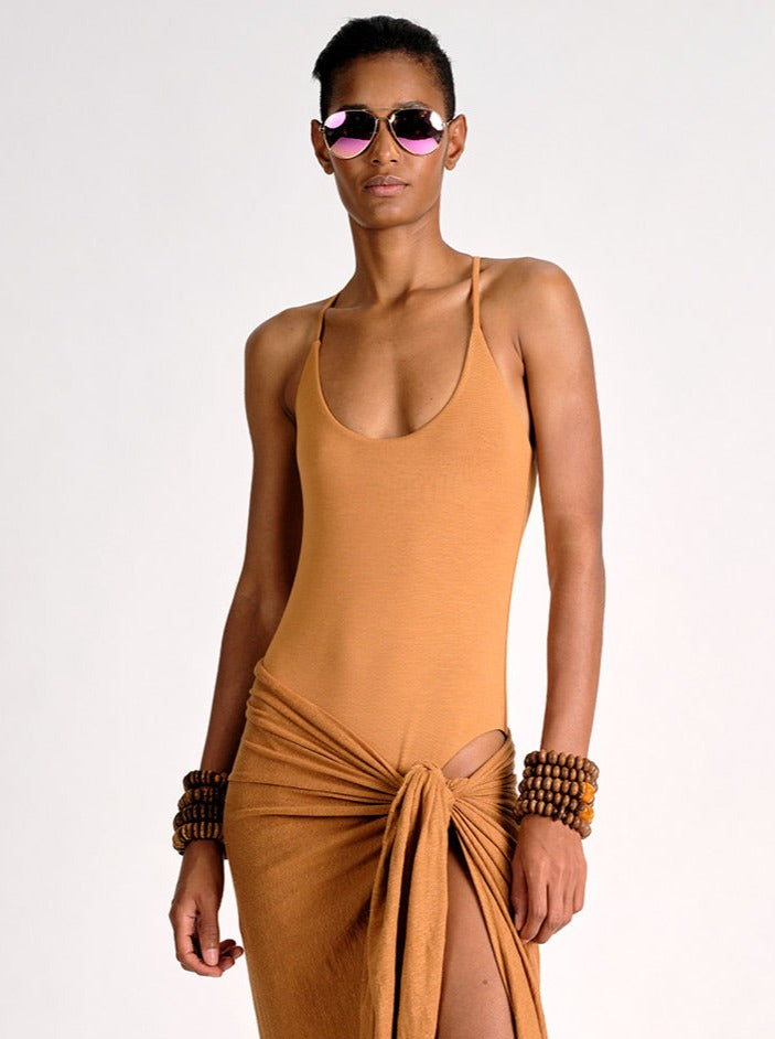 Jersey Scoop Neck Bodysuit Ochre